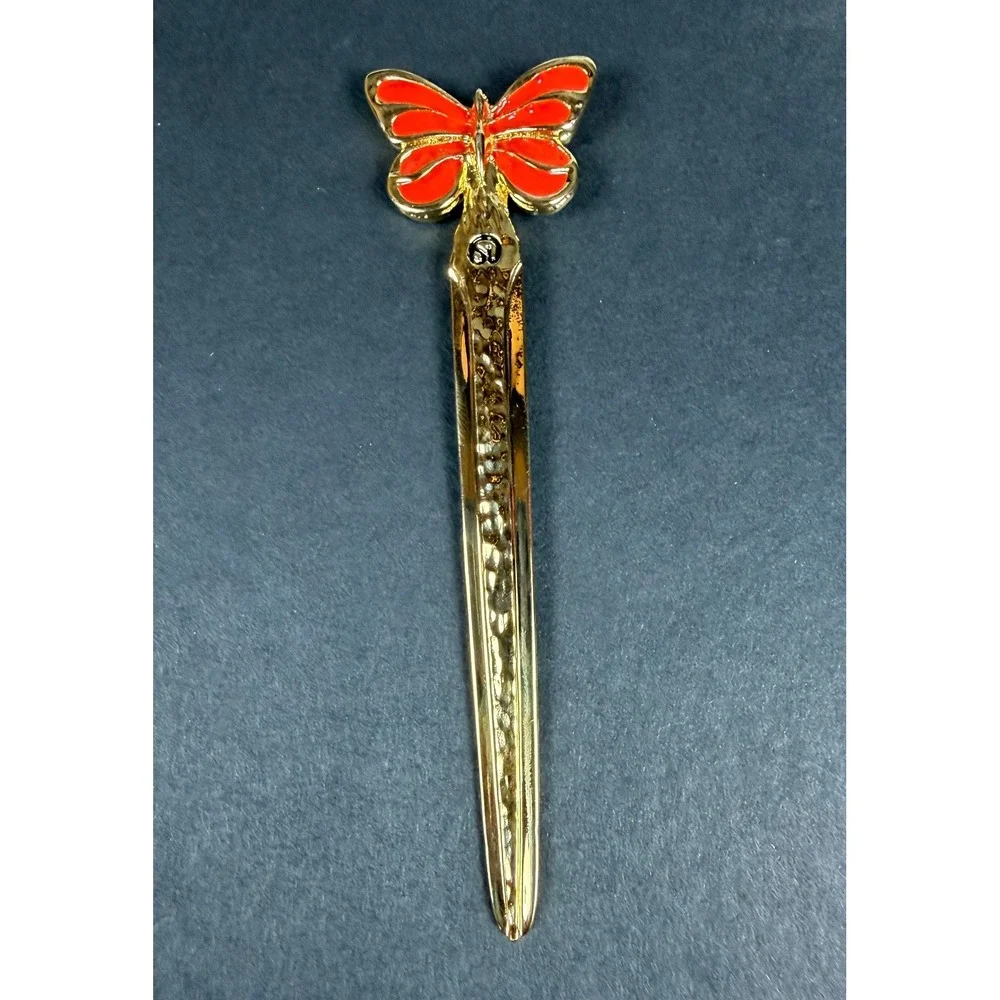 Vintage Marie Gray St. John Gold Tone Red Enamel Butterfly Letter Opener